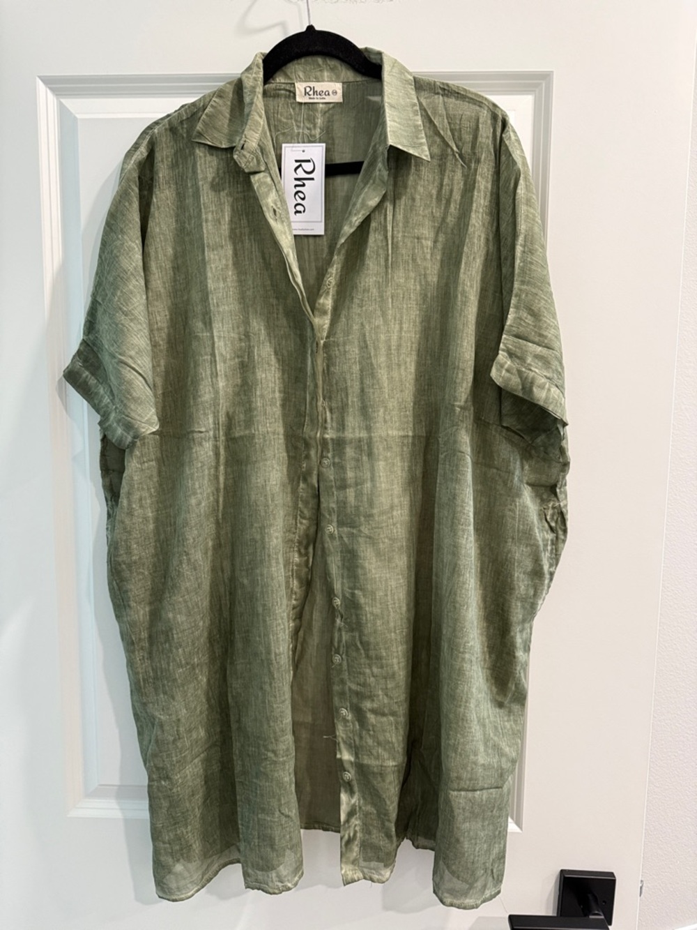 NWT Rhea cotton Lightweight Olive Green  Shirt cover up dress kimono o/s